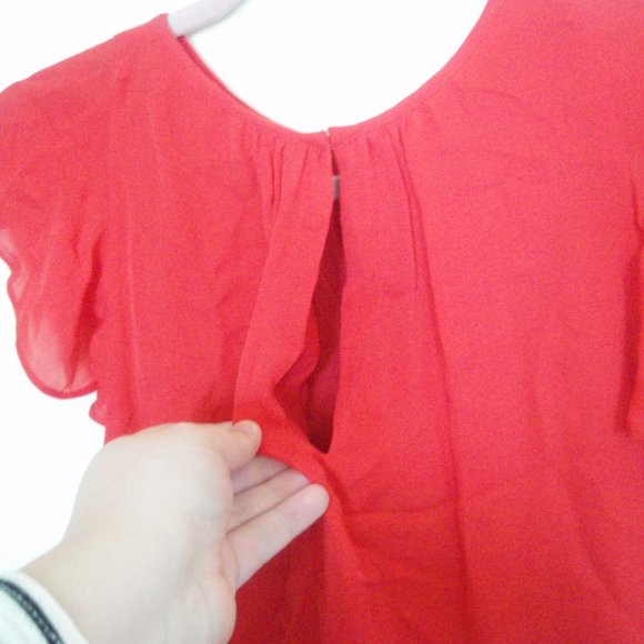 Parker | Red Asymmetrical Hem Flutter Sleeve Dress - Picture 10 of 13